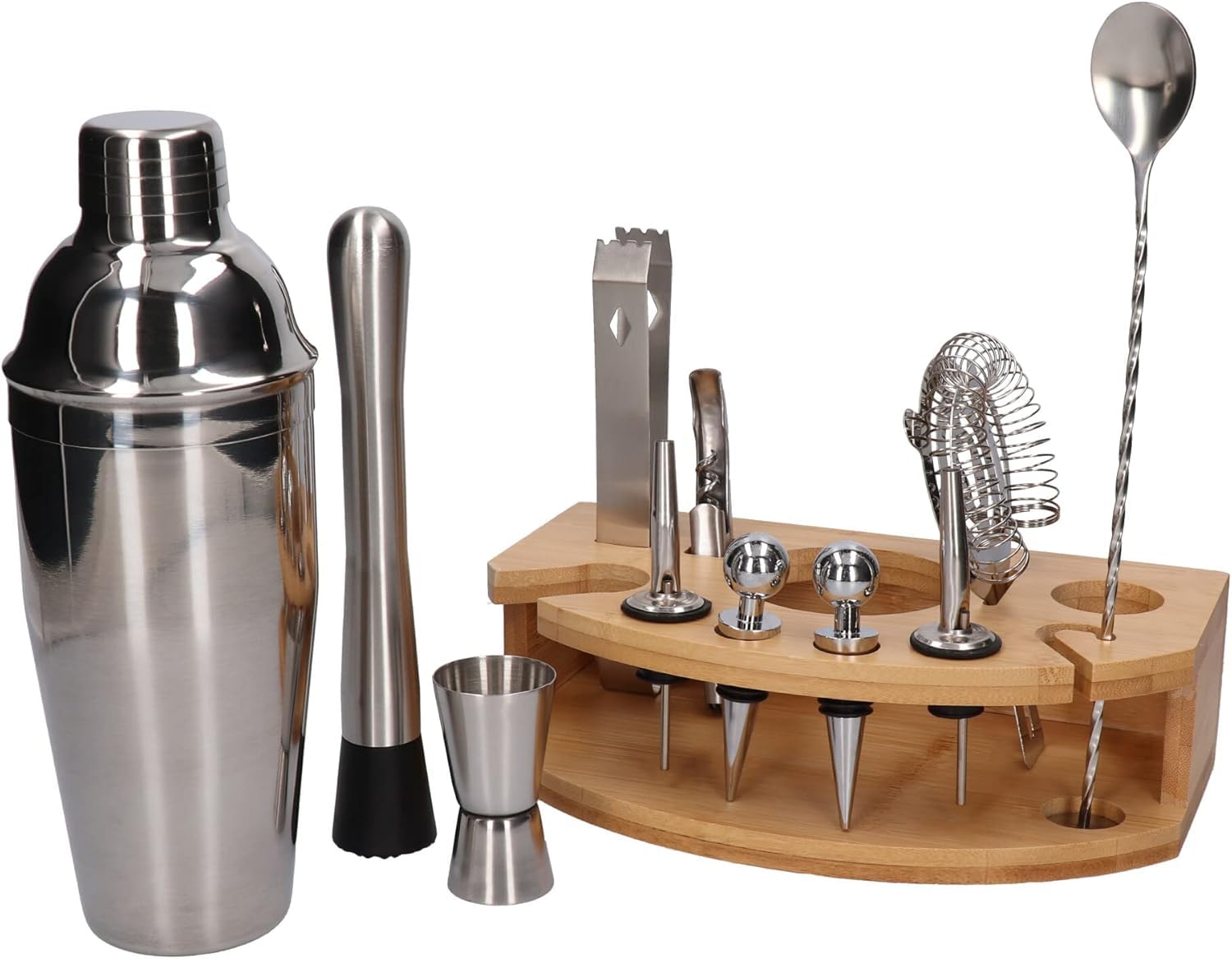 Zestaw barmański 12 el z okrągłą podstawką srebrny shaker Cobbler