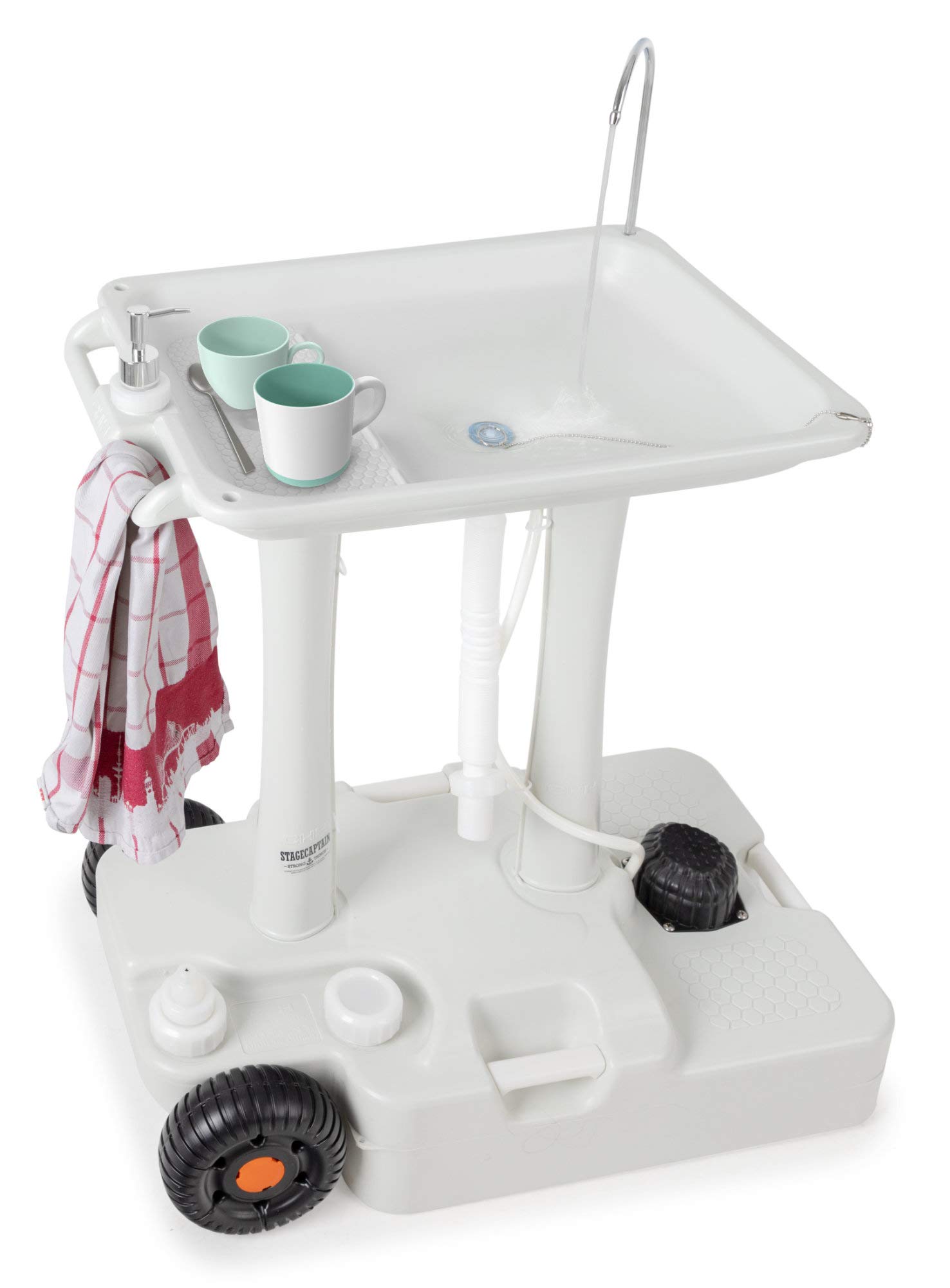 Stagecaptain PSW-30 Pro Quixie Lavabo de Camping portátil - Estación móvil de Soporte Fregadero de Viaje al Aire Libre con Tanque mecánico de 30 L e Bomba de pie - Lavar Fregadero y Carro con Ruedas