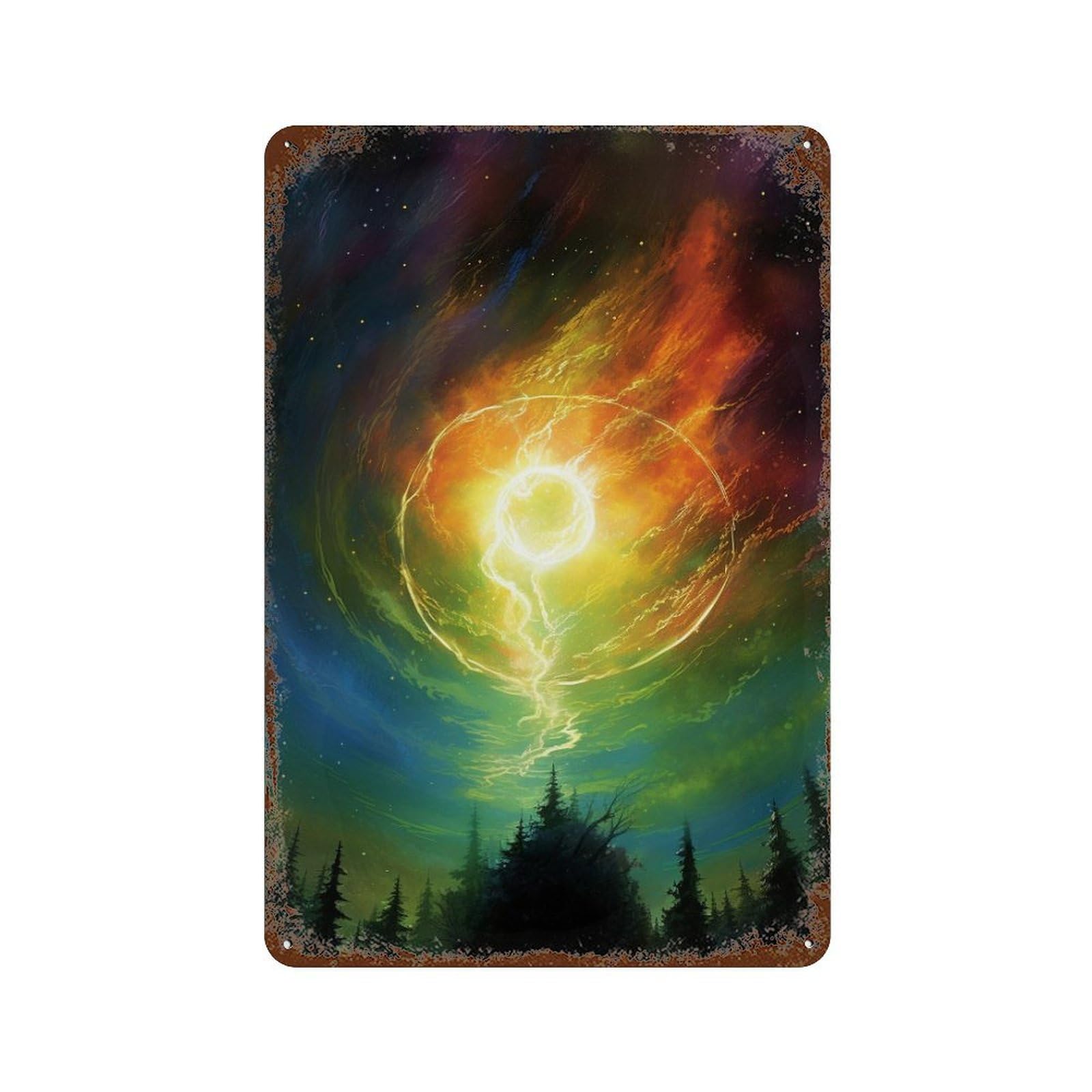 Enchanted Forest Aurora -1 Rustic Tin Plaque 11.8"x7.9", Vintage Wall Decor for Garage, Pub Or Kitchen
