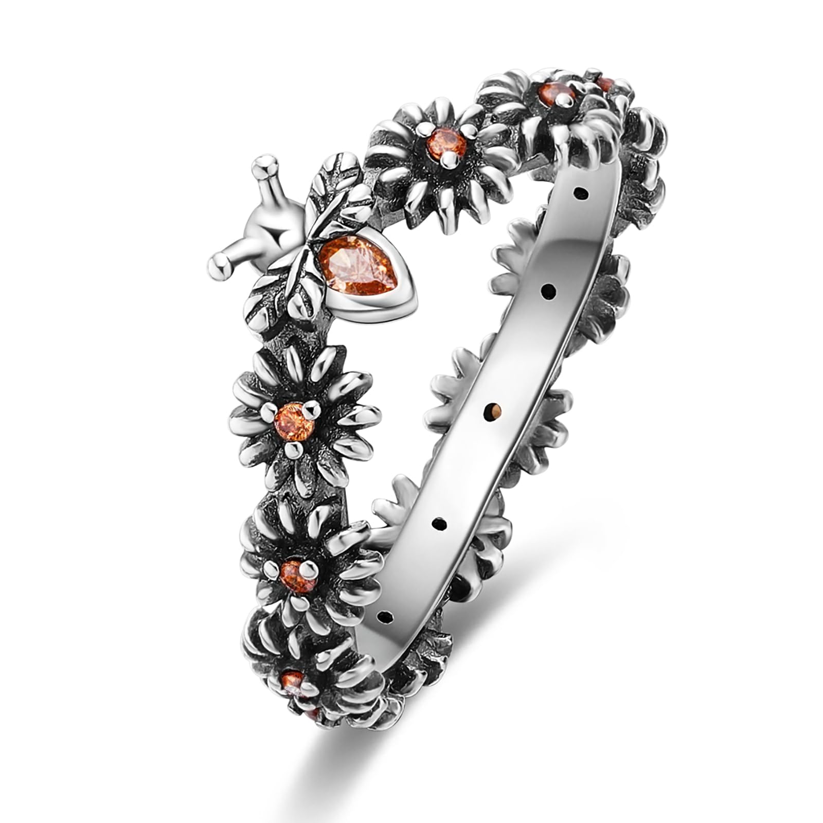 Hapour 925 Sterling Silver Rings for Women, Eternity Stacking Ring CZ Heart Cross Wedding Anniversary Promise Engagement Statement Ring, Animal Cat Flower Bee Daisy Ring Birthday Xmas Gift for Her