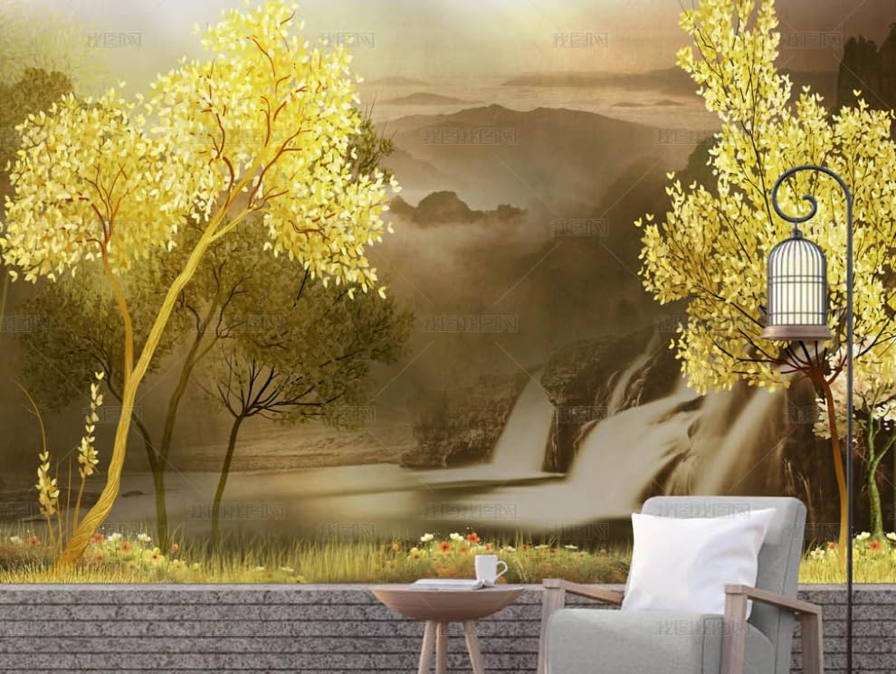 Papier peint intissé cascade de forêt pour créer un salon nature et relaxant