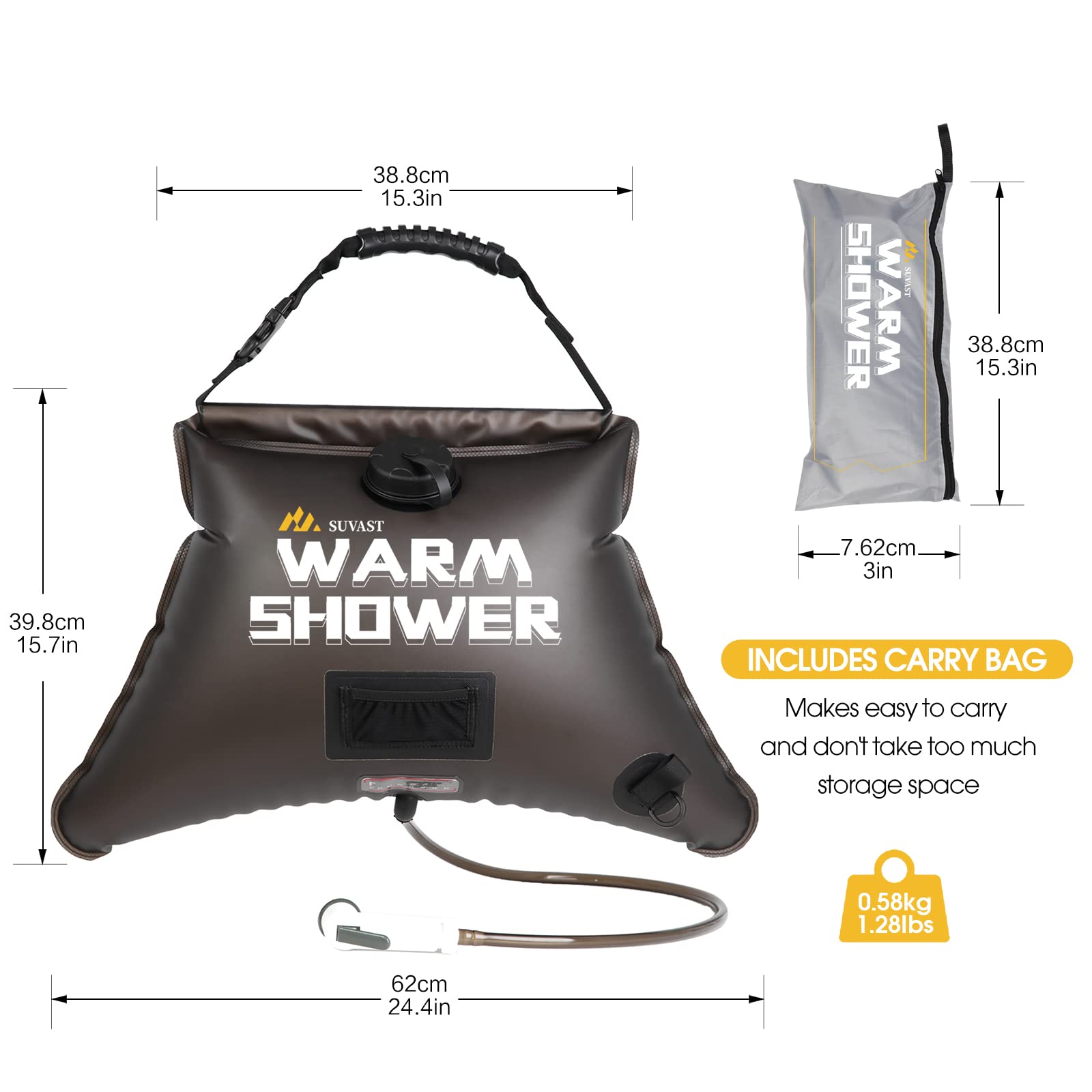 Duchas solares, Ducha al Aire Libre, 4 galones/15 l, Ducha portátil para Camping, Kit de Ducha de Campamento con Agua Caliente