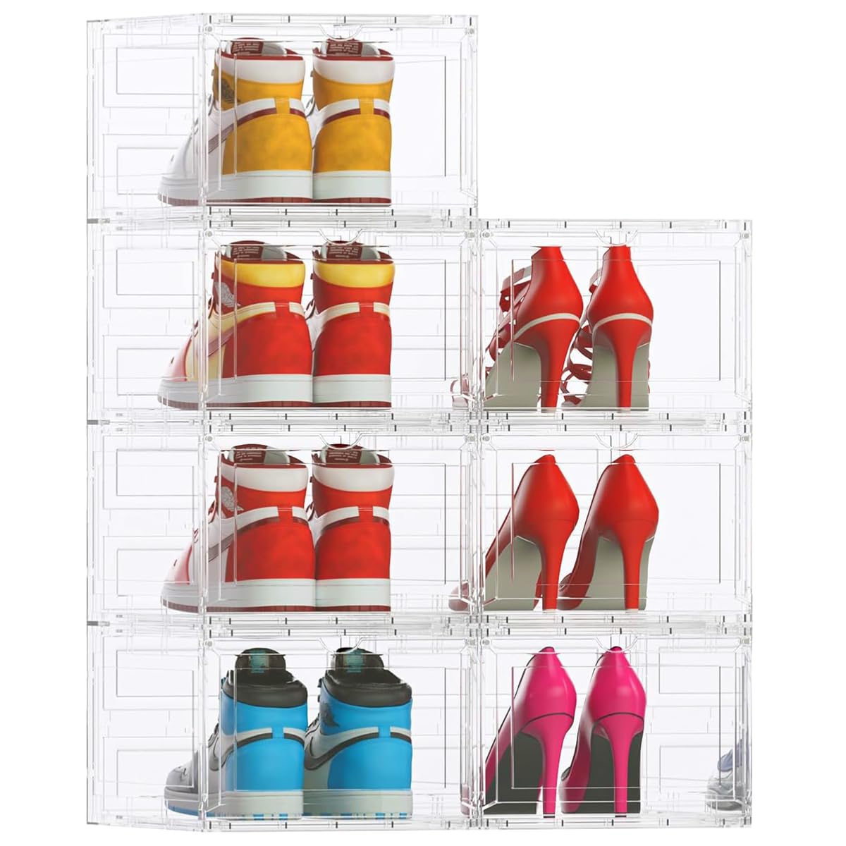 Smart Saver Large Shoe Storage Boxes Organizers Clear Plastic Stackable 7 Pack, magnetic Shoe Rack, Sneaker Containers, Toy Storage Organizer Bins for Entryway, Closet, Under Bed, White-image-32