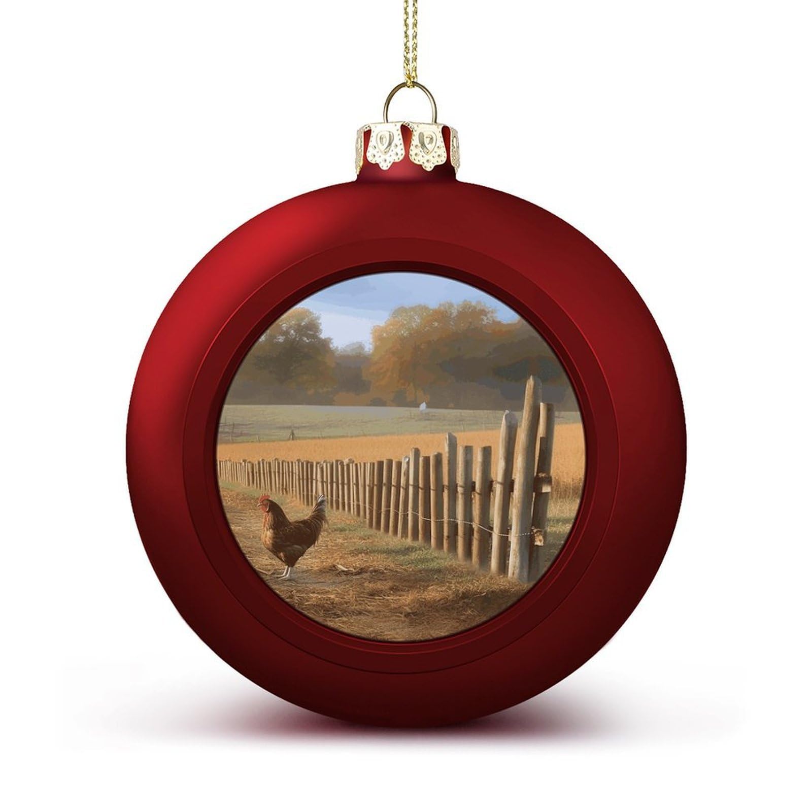 Chicken Wood Stake Farmland Christmas Balls Ornaments for Xmas Christmas Tree 1.6" Hanging Shatterproof Xmas Balls Hanging Decor Pendants for Holiday Party Outdoor Indoor DIY Craft Supplies