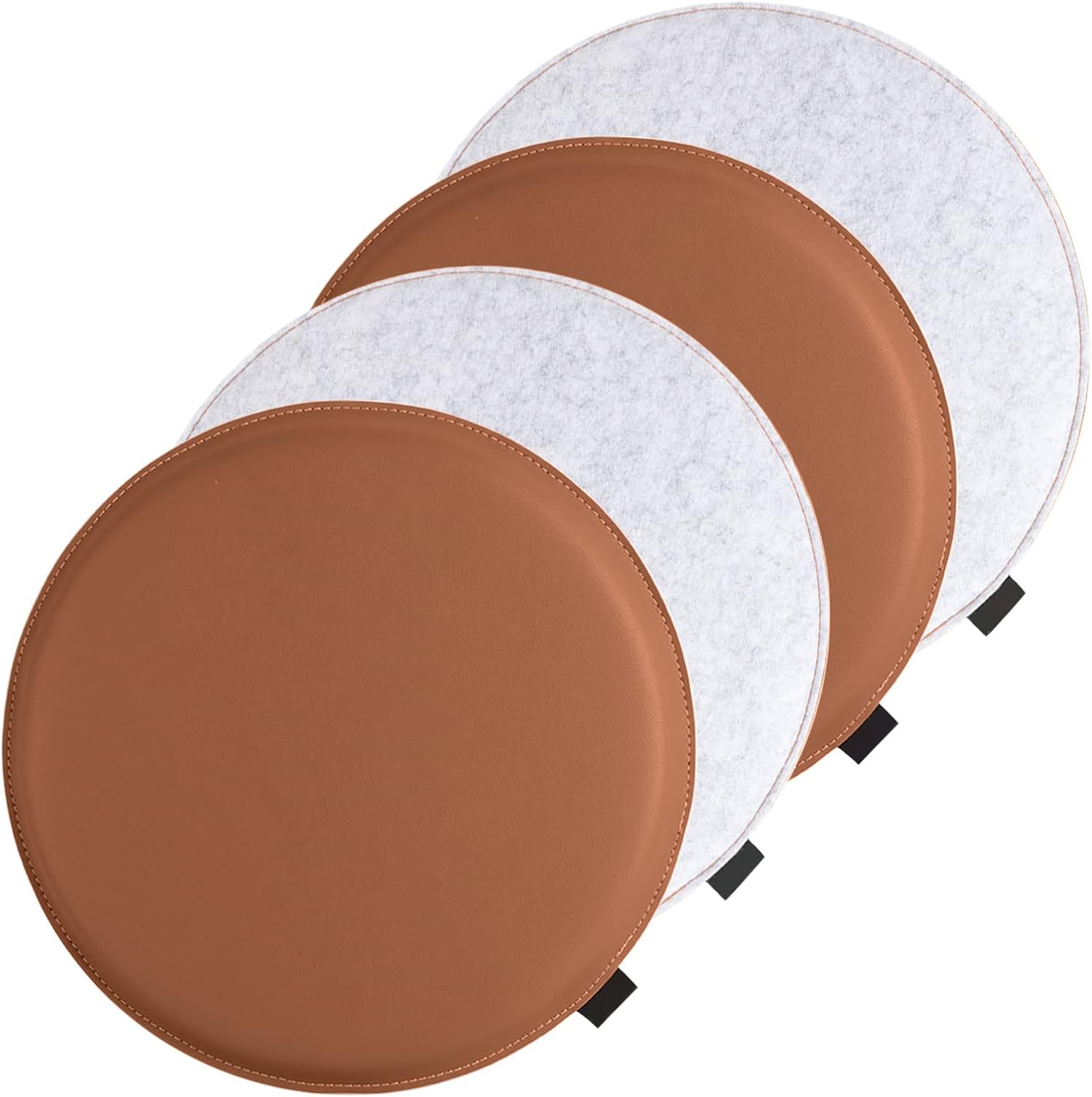 4 Pzs CojíN De Asiento Redondo LncBoc 35cm CóModo Cojines Para Silla CojíN De Asiento Fieltro Gris Claro / Cuero MarróN, Para Casa Y JardíN