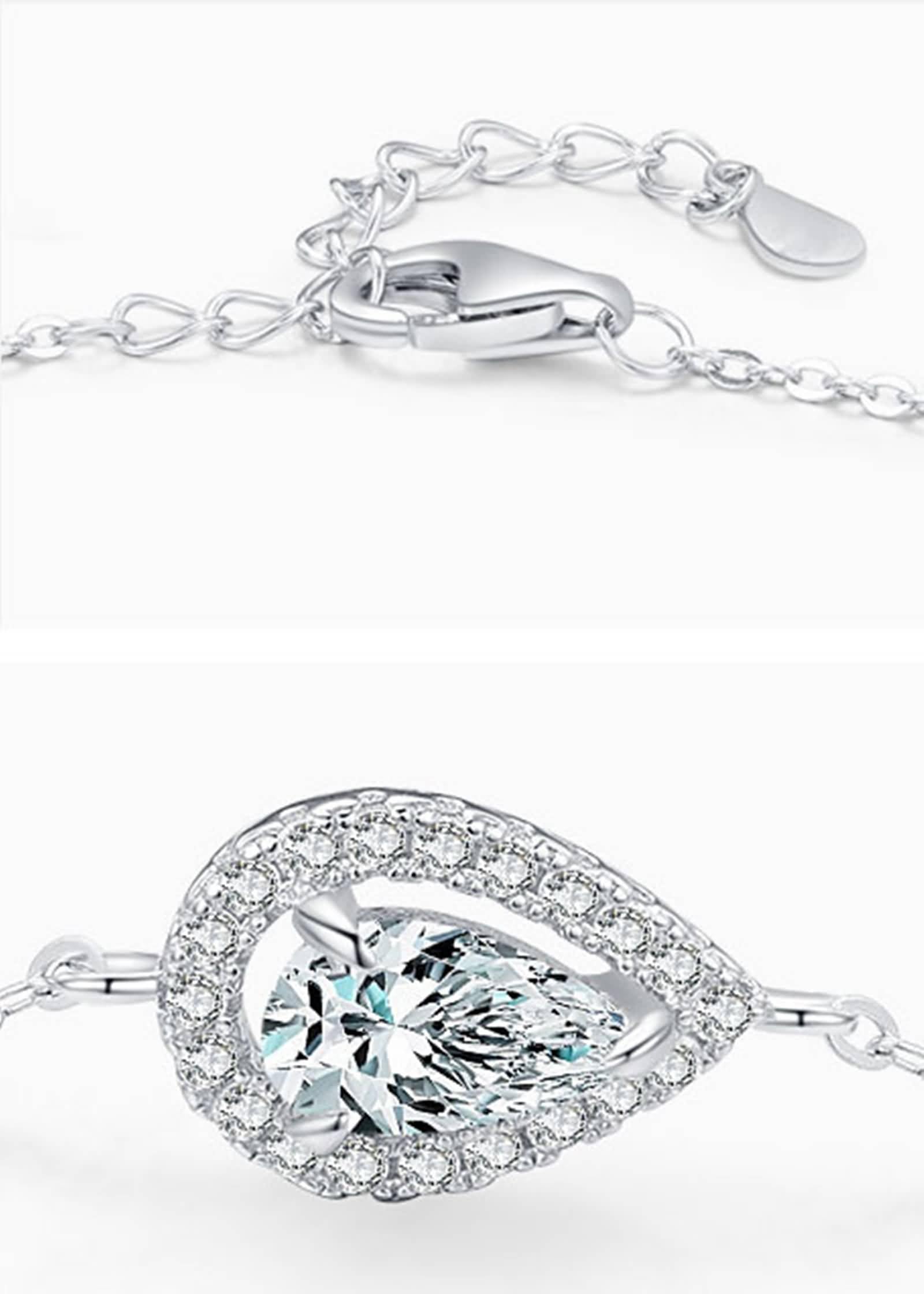 Kette Armband Weißgold 9K / 14K / 18K für Damen, Wassertropfen mit Erstellter Diamant 0,79 Karat, 16 CM + 5 CM Verlängerung, Armkette Silber Damen