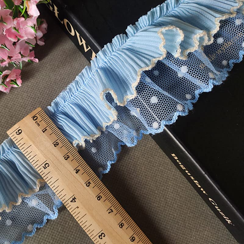 Finiture con volant per sartoria, Blu cielo stuzzicadenti pieghettato chiffon riccio pizzo abbigliamento fai da te tessili for la casa abito sera gonna for bambini rifinitura accessori for cucire