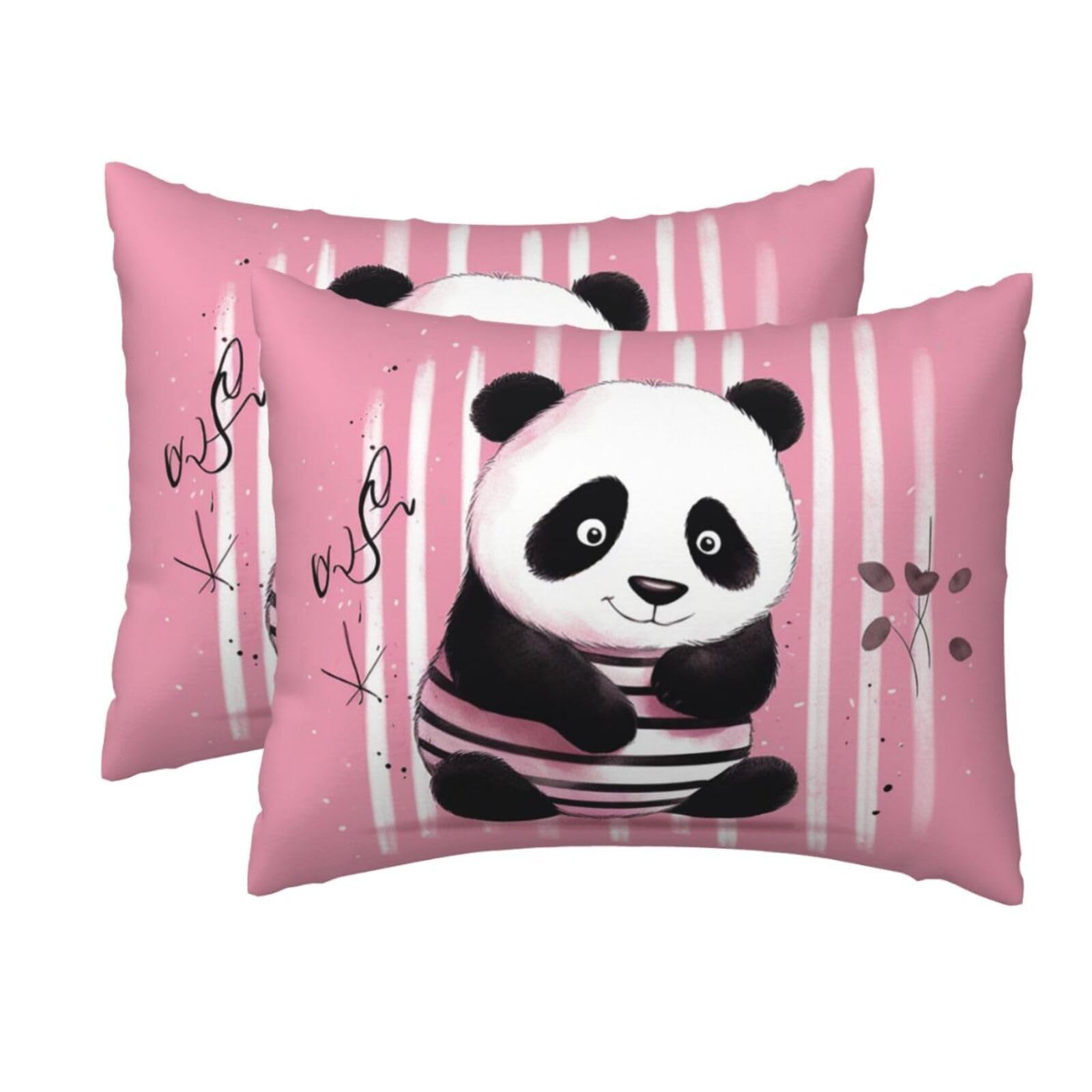 2 Pack Standard Size Pillow Cases for Hair and Skin Soft Breathable Pillow Case Covers with Hidden Zipper Striped Panda Pillowcase 20x26 Inches Pillow Cover for Sleeping Gift