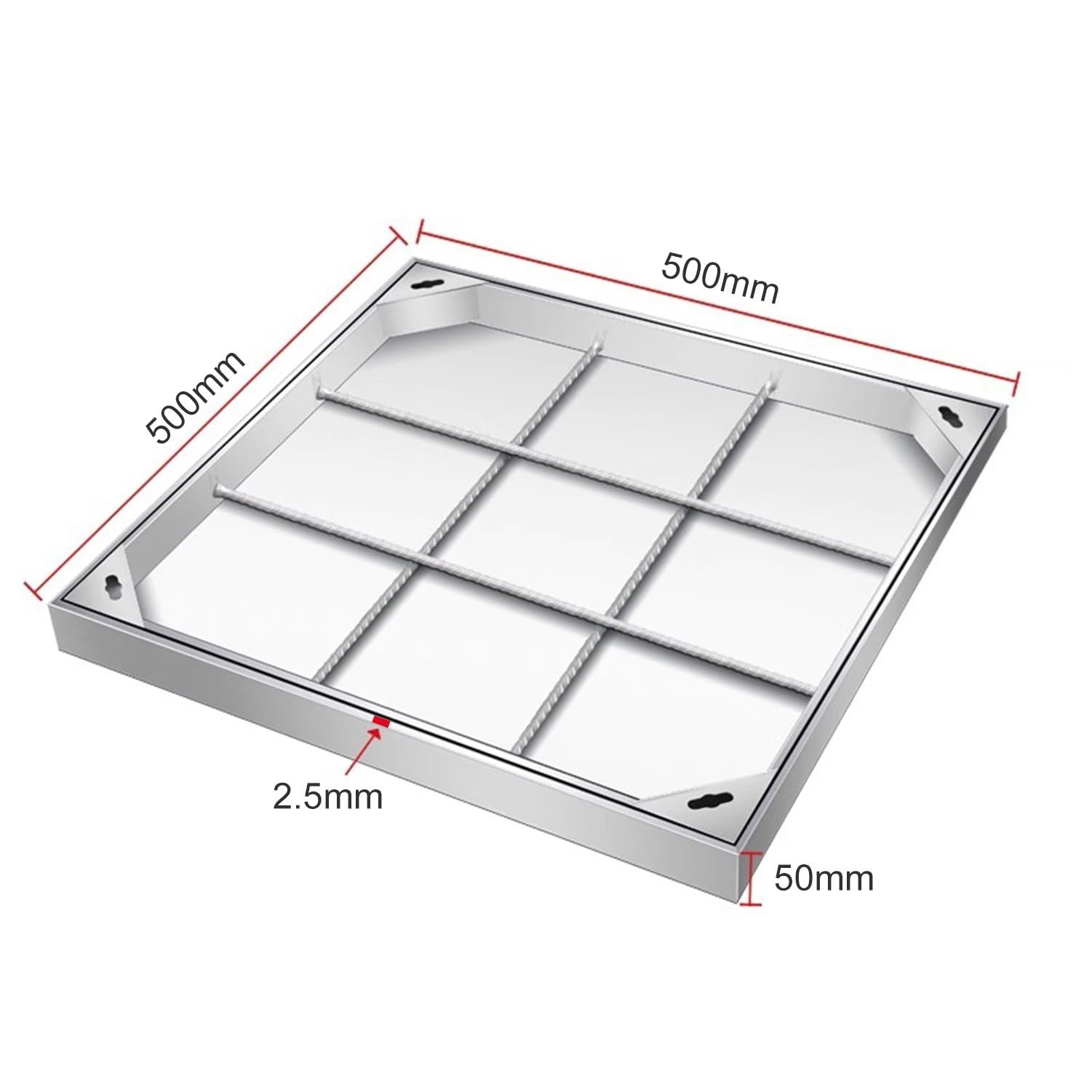 Ukryty właz dostępu ze stali nierdzewnej z ramą, na patio, dziedzińce, chodniki, 500 x 500 x 50 mm, trwały i stylowy design