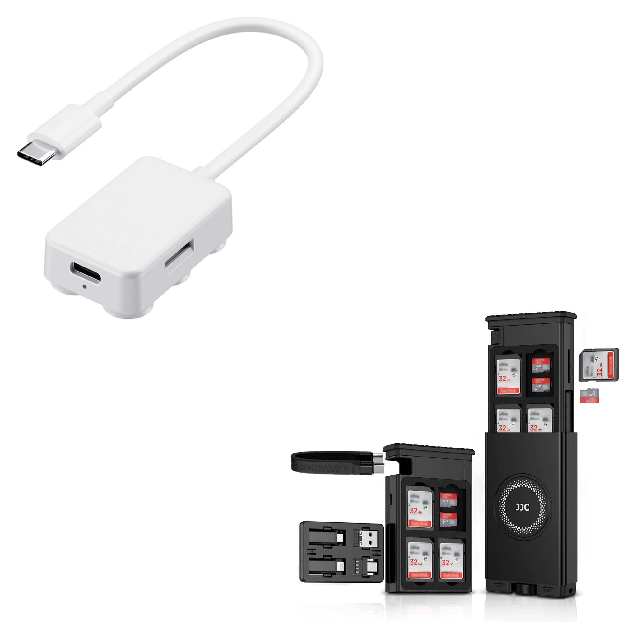 SD Card Reader Case + TF Card Reader: Cable Card High-Speed SD Card Reader Case with USB C to MicroSD Memory Card Adapter