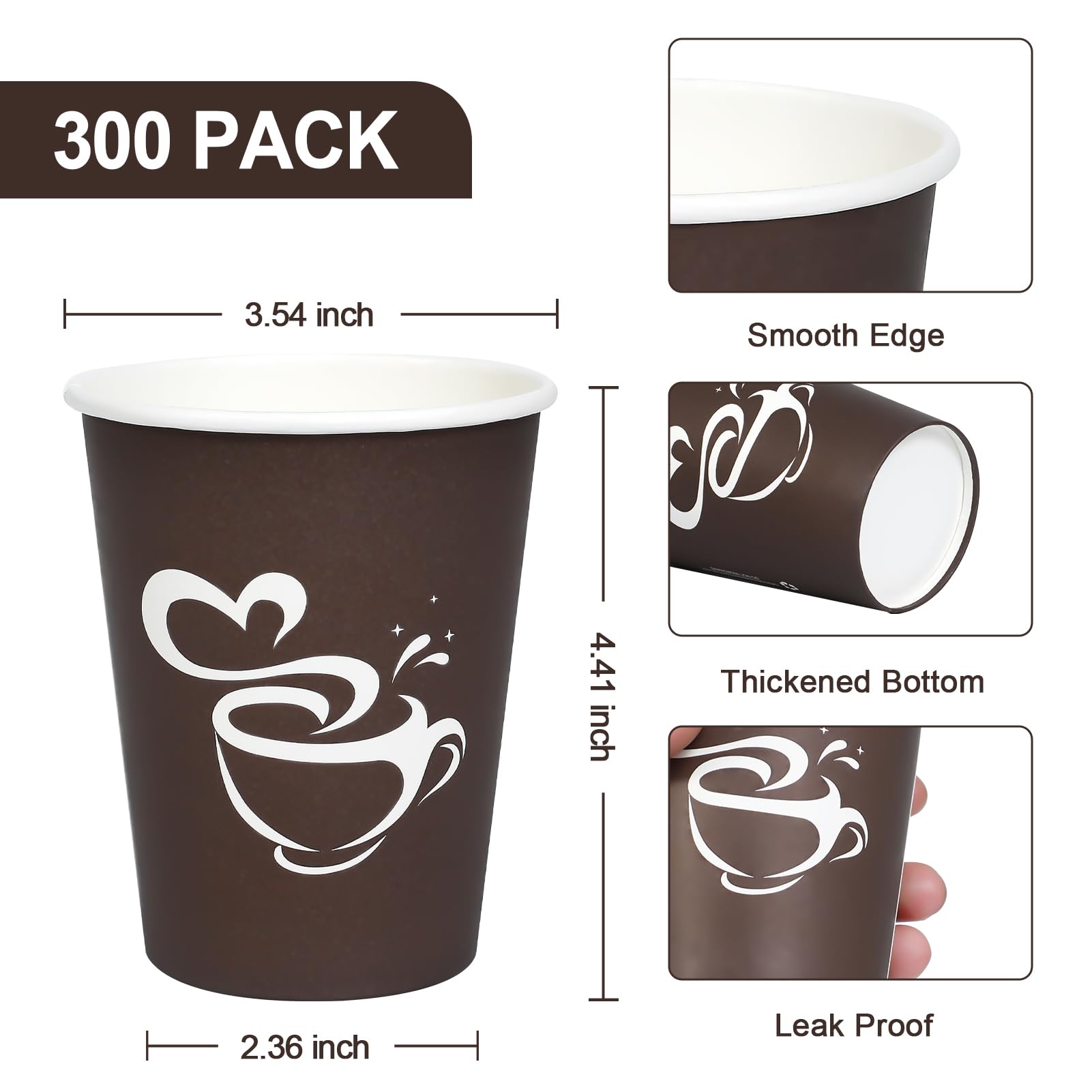 Disposable Coffee Cups - 300 Pack 12oz Brown -2