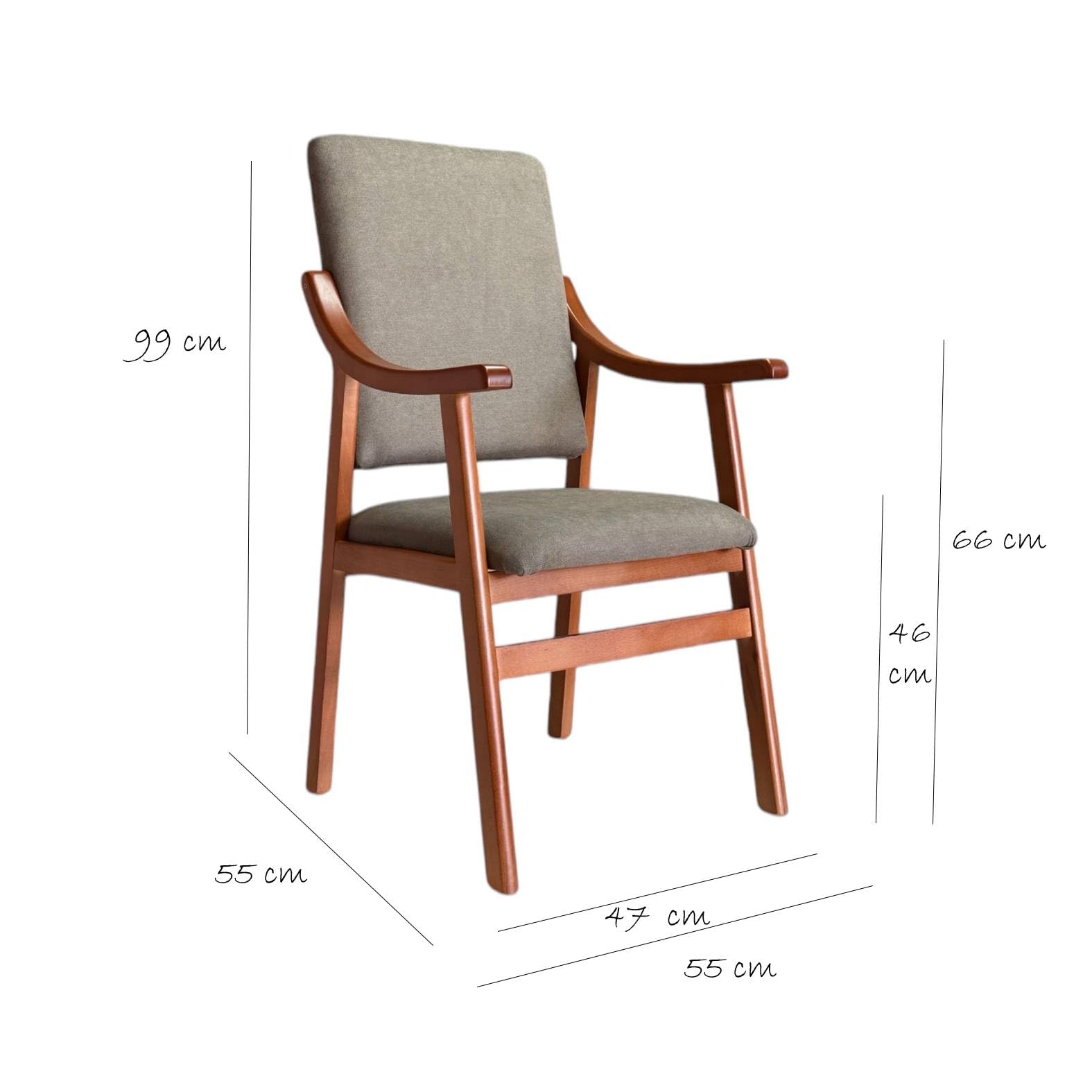 Sillón Alto con reposabrazos de Madera de Haya Color Cerezo tapizado en Marrón