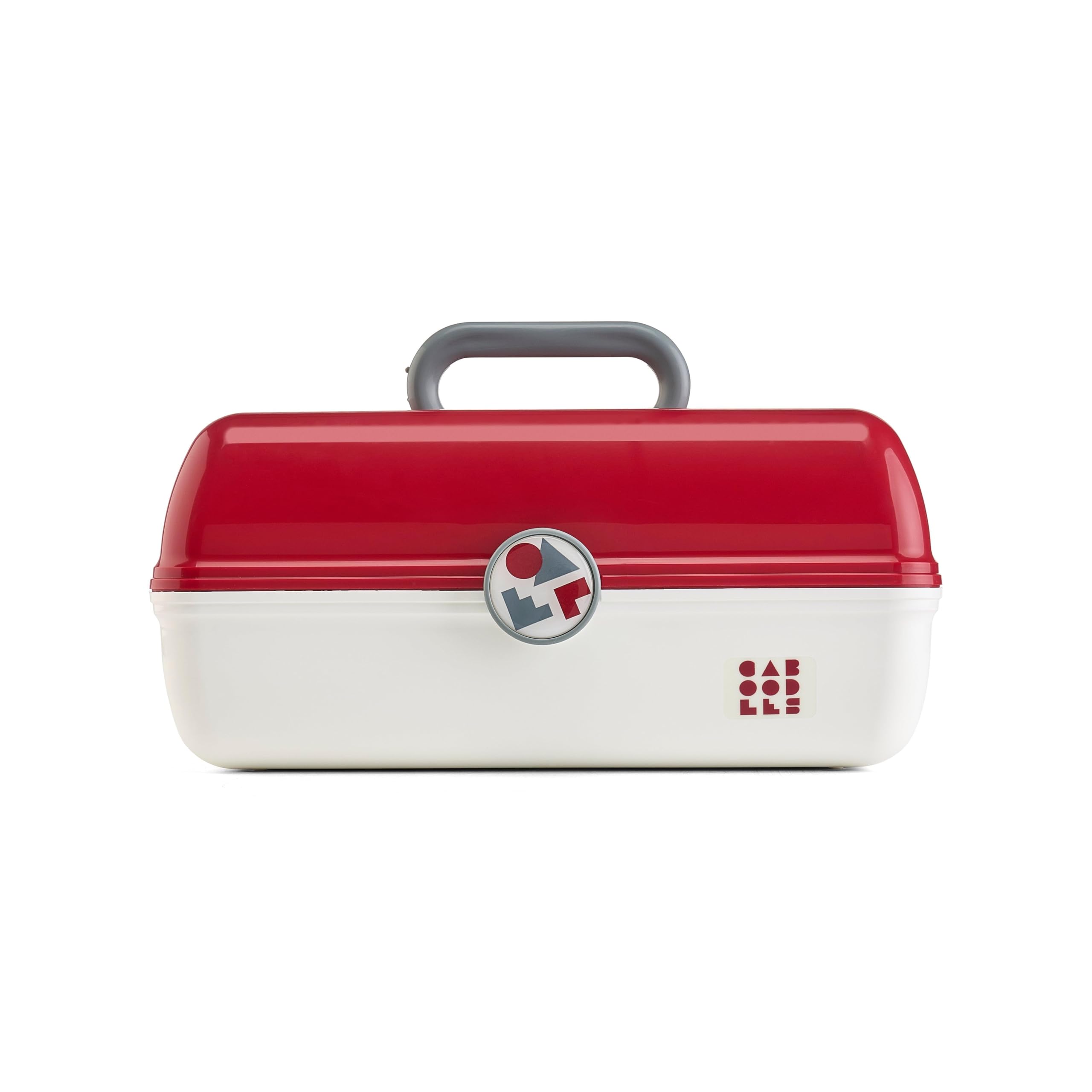 Caboodles School Spirit On-The-Go Girl Makeup Box, Crimson Over White, Hard Plastic Makeup Organizer Box, Built-In Mirror, Secure Latch for Safe