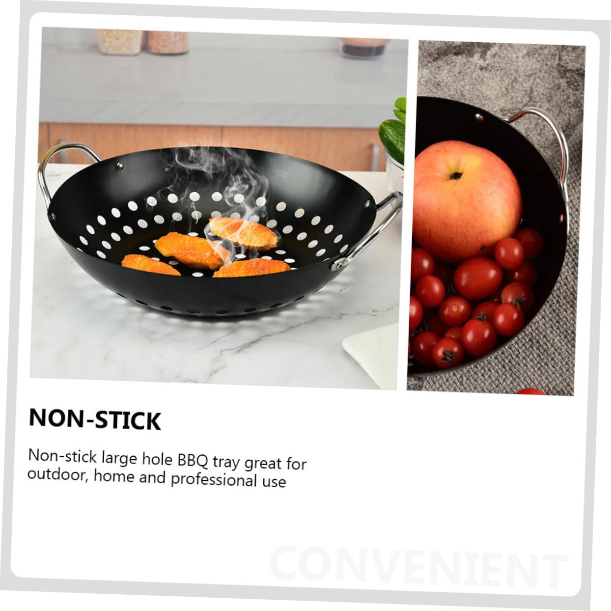 Griglia a rete per barbecue, Padella antiaderente for barbecue, nera, 31,7x28x9 cm