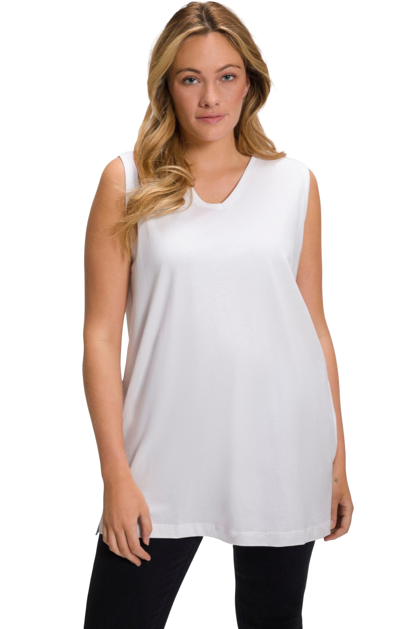 Ulla Popken Women's Basic V-Neck T-Shirts, Snow white, 28 UK/30 UK