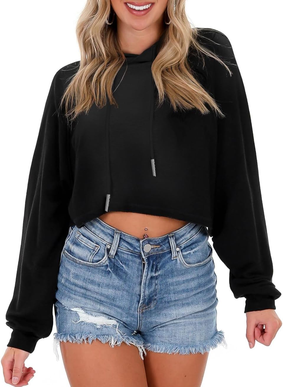 milanpavilion Women's Drawstring Cropped Hoodie Casual Hoodies for Women Workout Crop Tops Sweatshirt Long Sleeve Crop Top