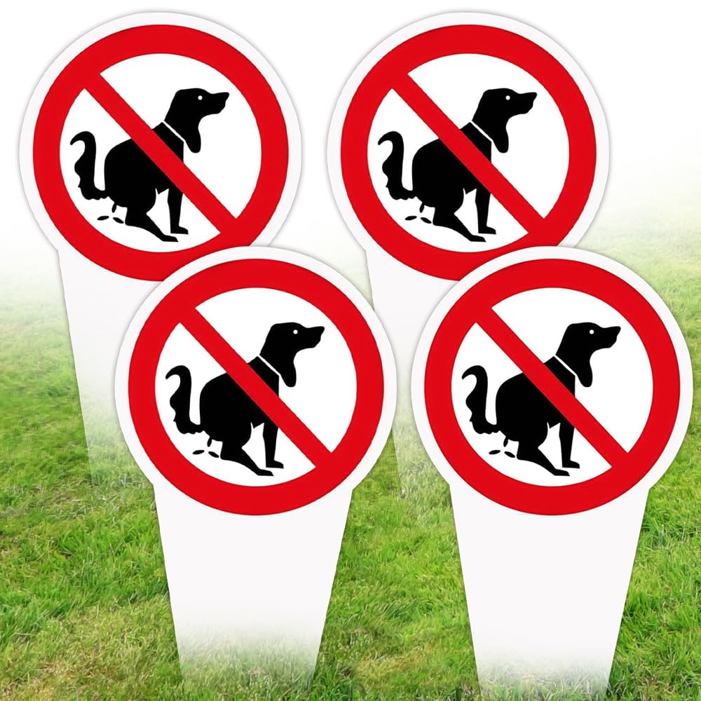 4 Piezas Cartel Prohibido Caca Perros, 30 x 15 cm Prohibido Caca Perro, Prohibido Cagadas de Perro Señal para Jardín Parque, Protección UV Resistente a La Intemperie, PVC
