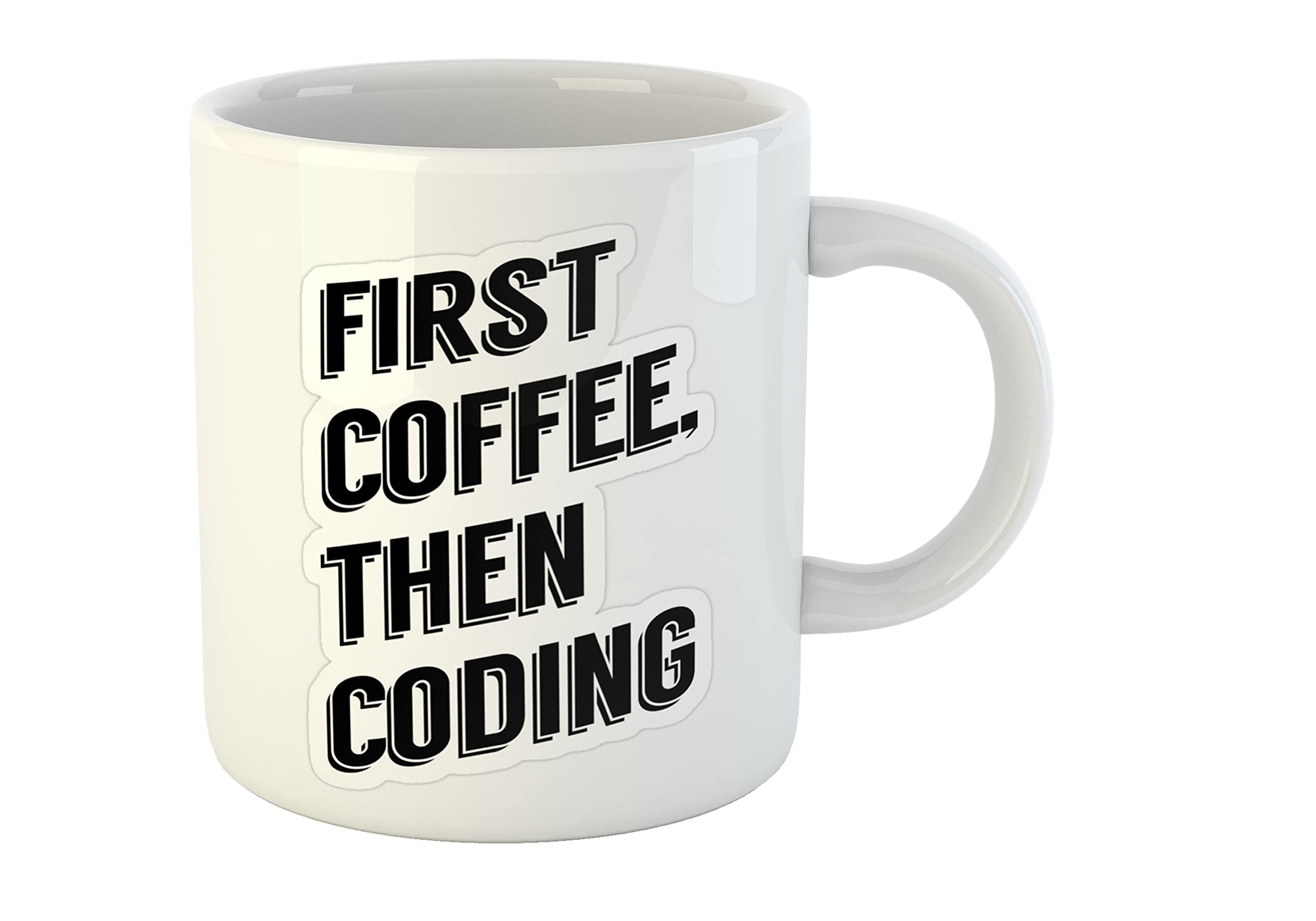 Divine Handicraft First Coffee Then Coding Printed Ceramic Coffee Ideal for Everyone (330 ml) Ceramic Coffee Mug (330 ml)