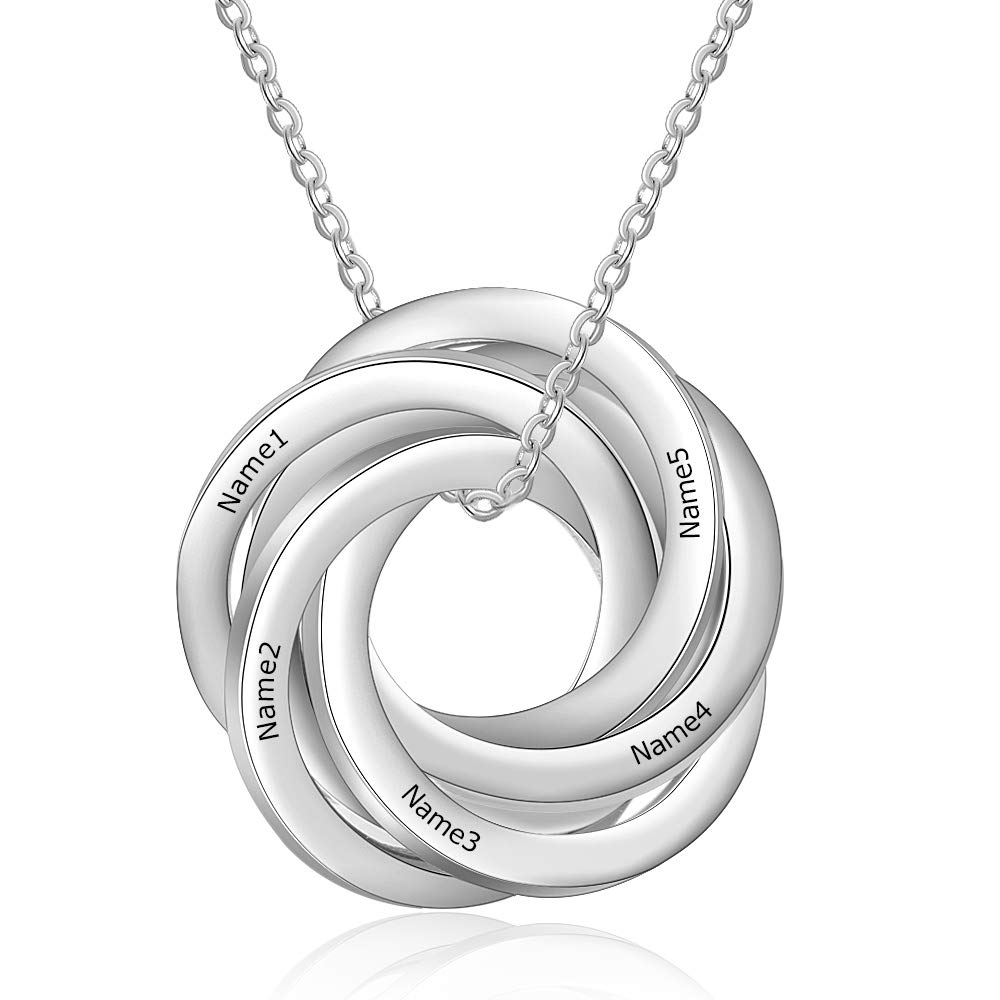Personalized Family Mom Necklace - Custom Mother's Russian Ring in Silver - Engraved Initials Pendant for Mom, Grandma, Wife - Elegant Gift Jewelry - Image 9