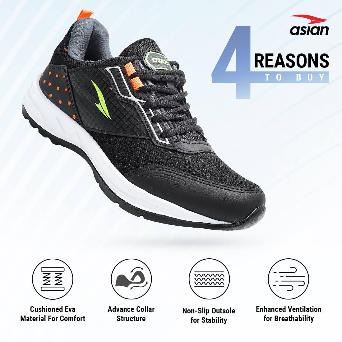 ASIAN Men's NEXON-13 Sports Running,Walking,Gym Shoes with Lightweight Eva Sole with Casual Sneaker Shoes for Men's & Boy's Black Orange,UK 6 1