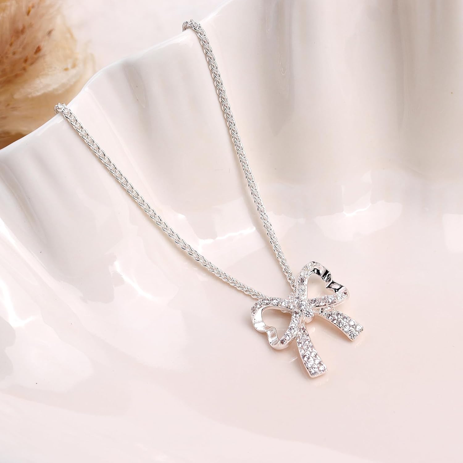 Gold Silver Bow Pendant Rhinestone Necklace for Women, Trendy CZ Bowknot Chain Necklaces Prom Wedding Holiday Accessories Jewelry Gift - Image 5
