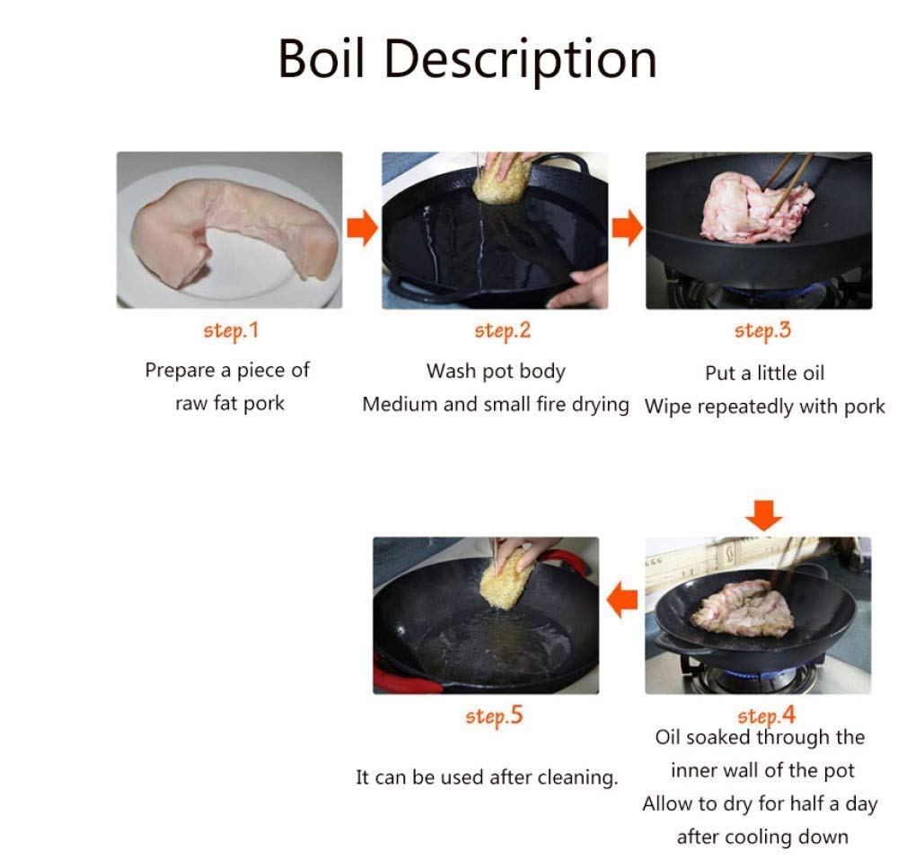 Wok-Pfanne, antihaftbeschichtet, zum Braten, antihaftbeschichtet, schmiedeeiserner Wok mit rundem Boden und Einzelgriff aus Holz, unbeschichtet, altmodischer Eisentopf, Heim-Wok-Bratpfanne (runder