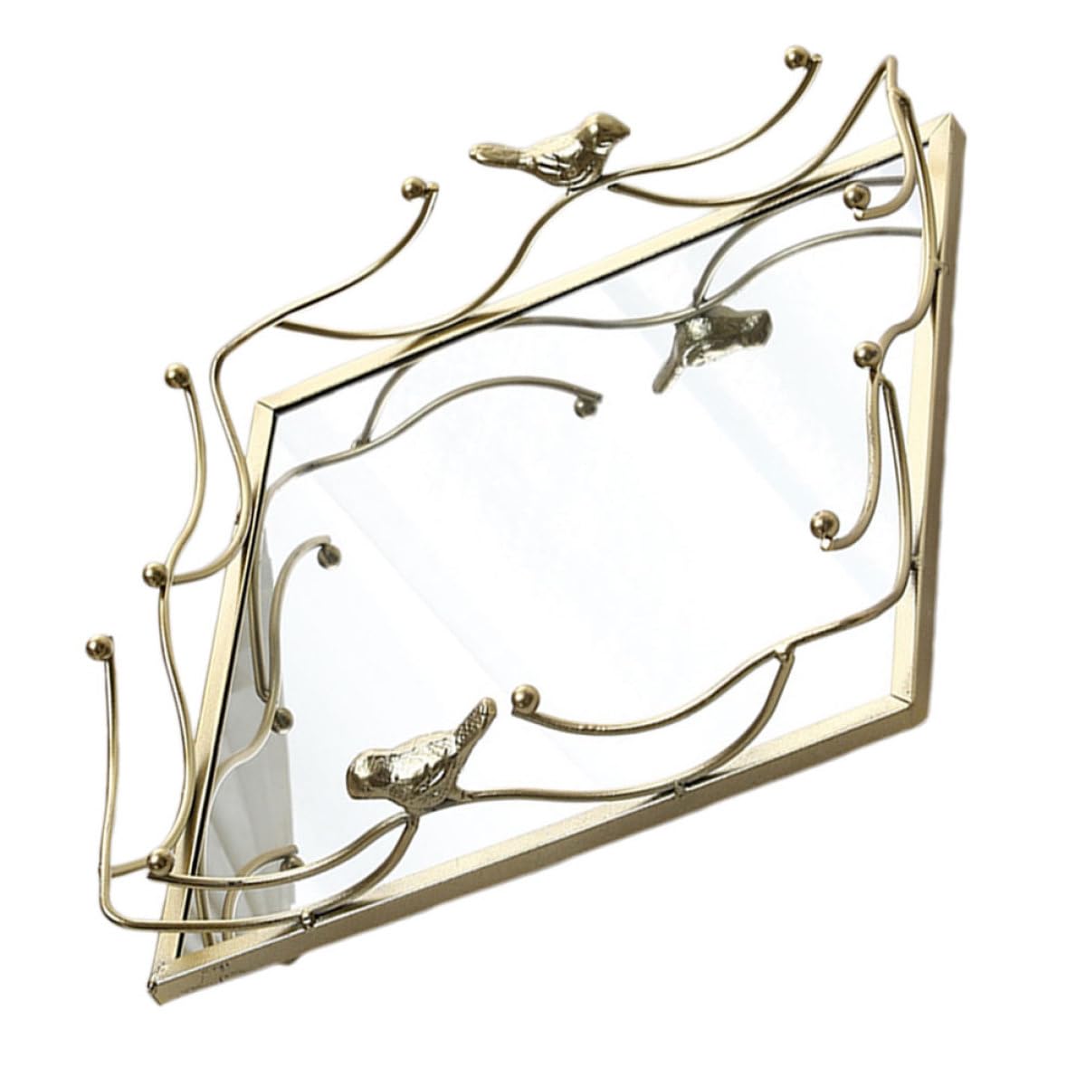 Operitacx Vassoio Decorativo Quadrato Uccello in Vetro e Ferro Colore Oro, Design Elegante e Versatile per Hotel e Arredamento Casa