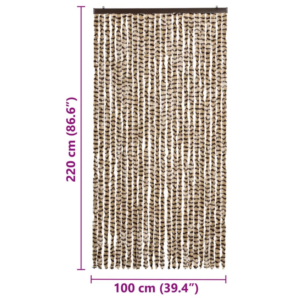 Insektenschutzvorhang Chenille Flauschvorhang Beige Braun 100x220cm Fliegengorhang Streifenvorhang Moebelwagen Tuer Balkontuer Wohnmobil Wohnwagen
