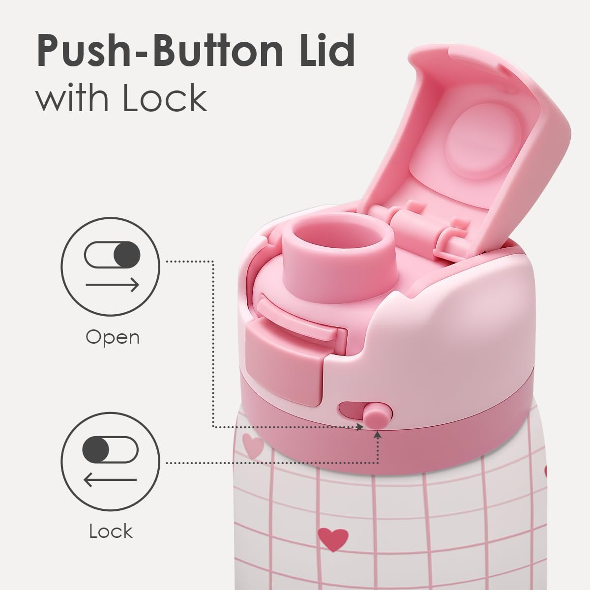 Heart Insulated Stainless Steel Water Bottle with Straw for Sports and Travel, 32oz, Gifts for Women Girls Friends Teens Birthday Christmas (Grid Background) - Image 3