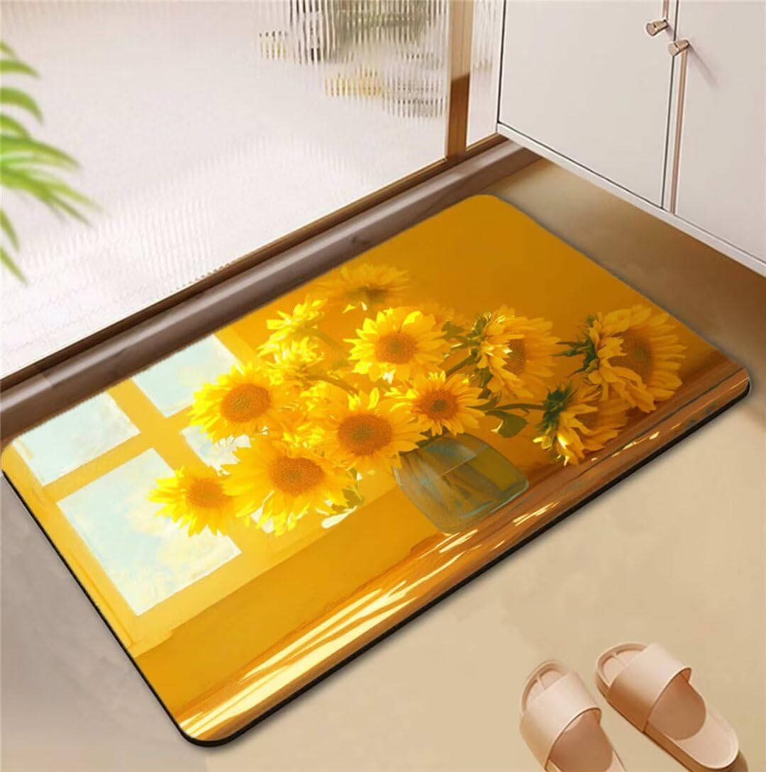 Tapis sortie de douche jaune tapis cuisine absorbant lavable 50x80cm