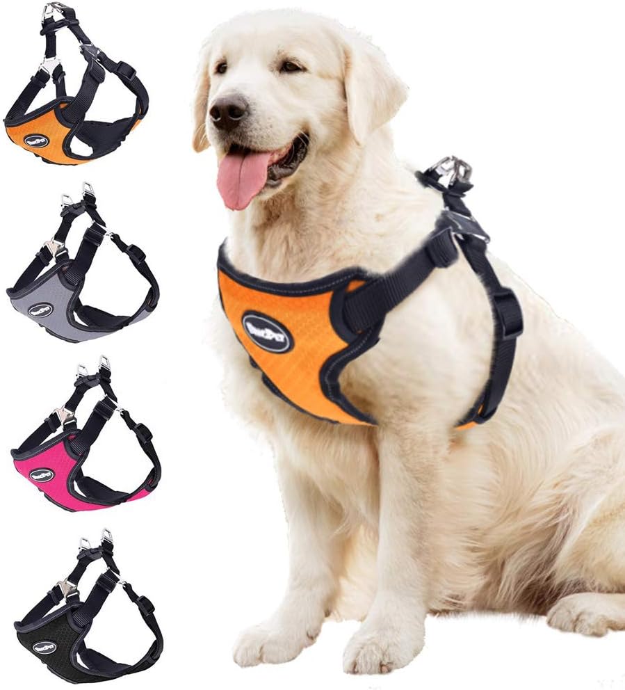 BINGPET No Pull Dog Harness Adjustable Soft Vest Reflective for Outdoor Walking, Orange Small