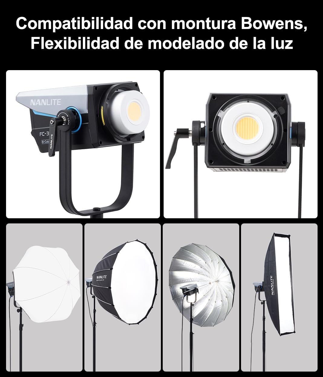 Nanlite FC-300B 350W 2700K-6500K LED Spotlight 37340 lux@1m - Professional Dual Color Video Light for Filming, Live Streaming and Studio Photography