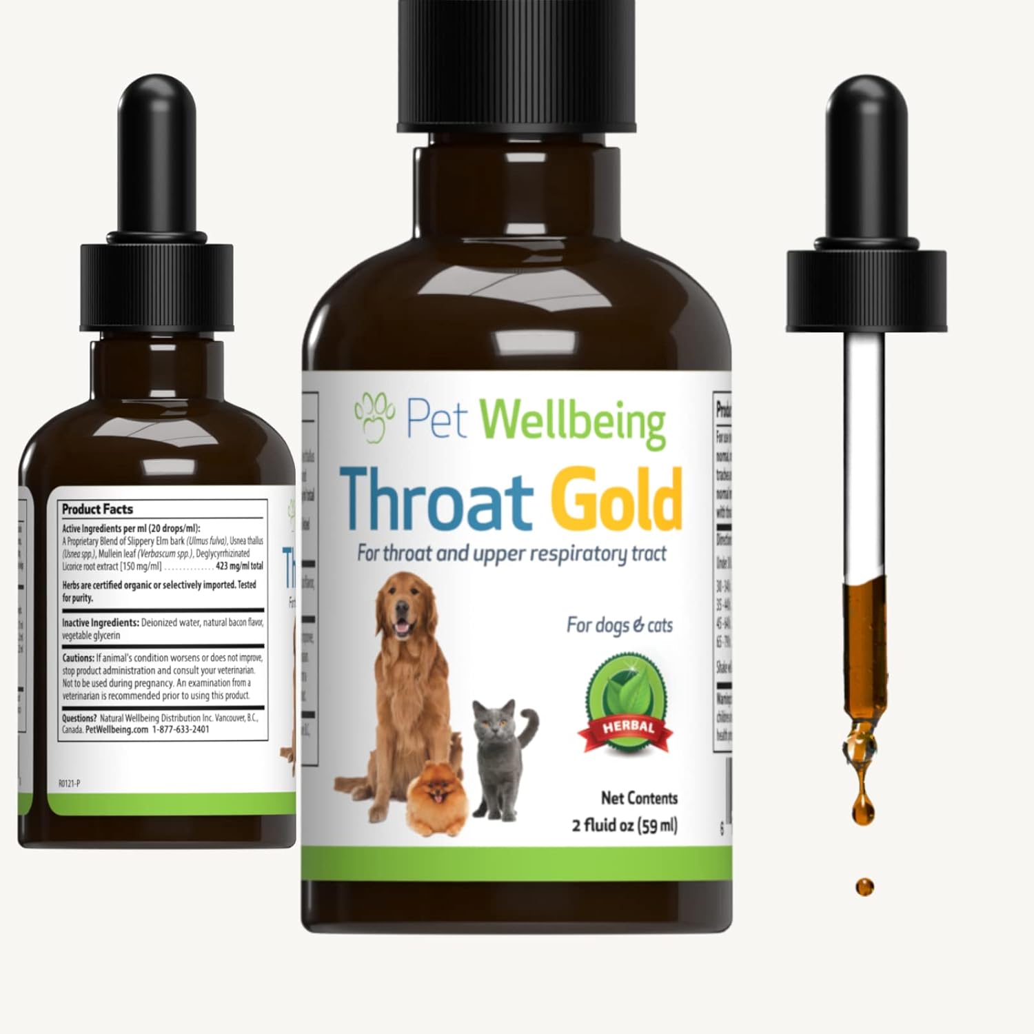 Pet Wellbeing Throat Gold For Dogs Natural Herbal Cough, Throat And