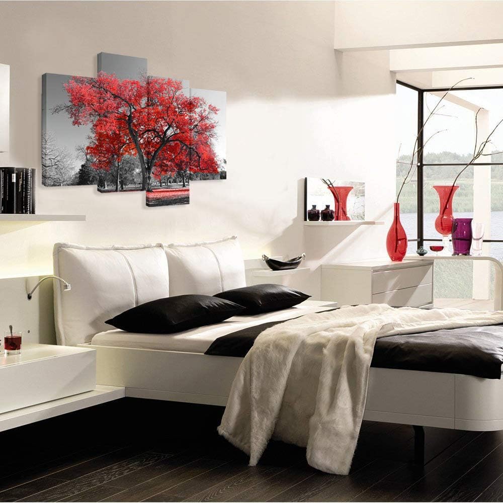 Hоlіdау Dеаlѕ 🛒 Visual Art Decor 4 Pieces Black White Red Tree Canvas Art Autumn Fall Nature Scenery Picture Prints Framed and Streteched Gallery Decor Artwork for Living Room Bedroom Home Office (01 Red) Exсluѕіvе Visual Art Decor 4 Pieces Black White Red Tree Canvas Art Autumn Fall Nature Scenery Picture Prints Framed and Streteched Gallery Decor Artwork for Living Room Bedroom Home Office (01 Red)