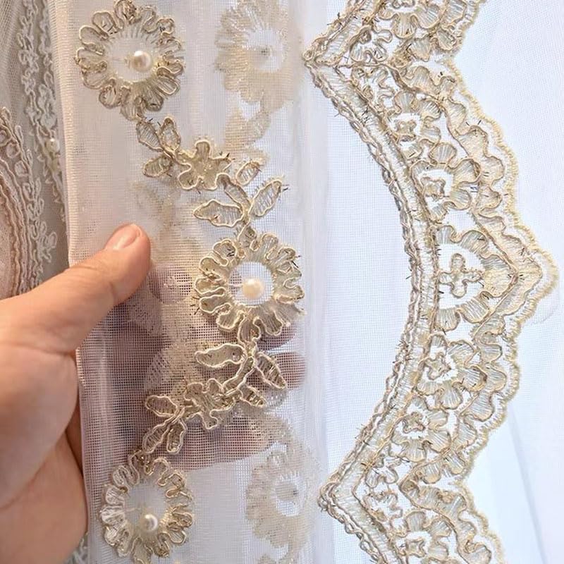 Rideaux en tulle brodés à perles latérales pour salon, fil beige de luxe, tulle transparent pour chambre à coucher, balcon, fil de perles, 1 pièce de tulle de perles, 1 pièce de largeur 250 x hauteur