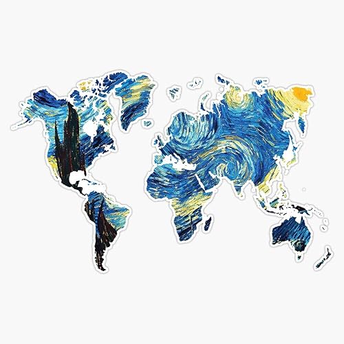 Van Gogh - Vinilo impermeable con diseño de mapa del mundo de la noche estrellada para coche, laptop, pared, ventana, 5 pulgadas
