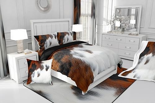 Miniatura 8 de Juego de ropa de cama de piel de vaca para niños, juego de edredón Kawaii con estampado de vaca, tamaño matrimonial, juego de edredón de piel de