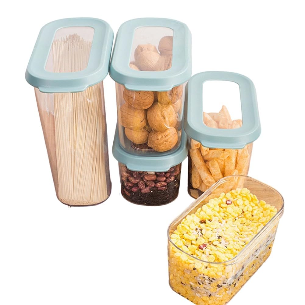 Frischhaltedosen-Set aus Kunststoff, luftdicht, 7-teilig, stapelbar, Küchenorganizer, Trockenwaren, Nudeln, Mehl, Haferblau