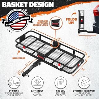 Mockins 48"x18"x6" Folding Trailer Hitch Cargo Carrier & 15 Cu Ft Waterproof Cargo Bag with Packing Cube Set of 4 | Weatherproof 500 Lbs Cap Luggage Rack for SUV Truck Van Car Trailer with Accessories