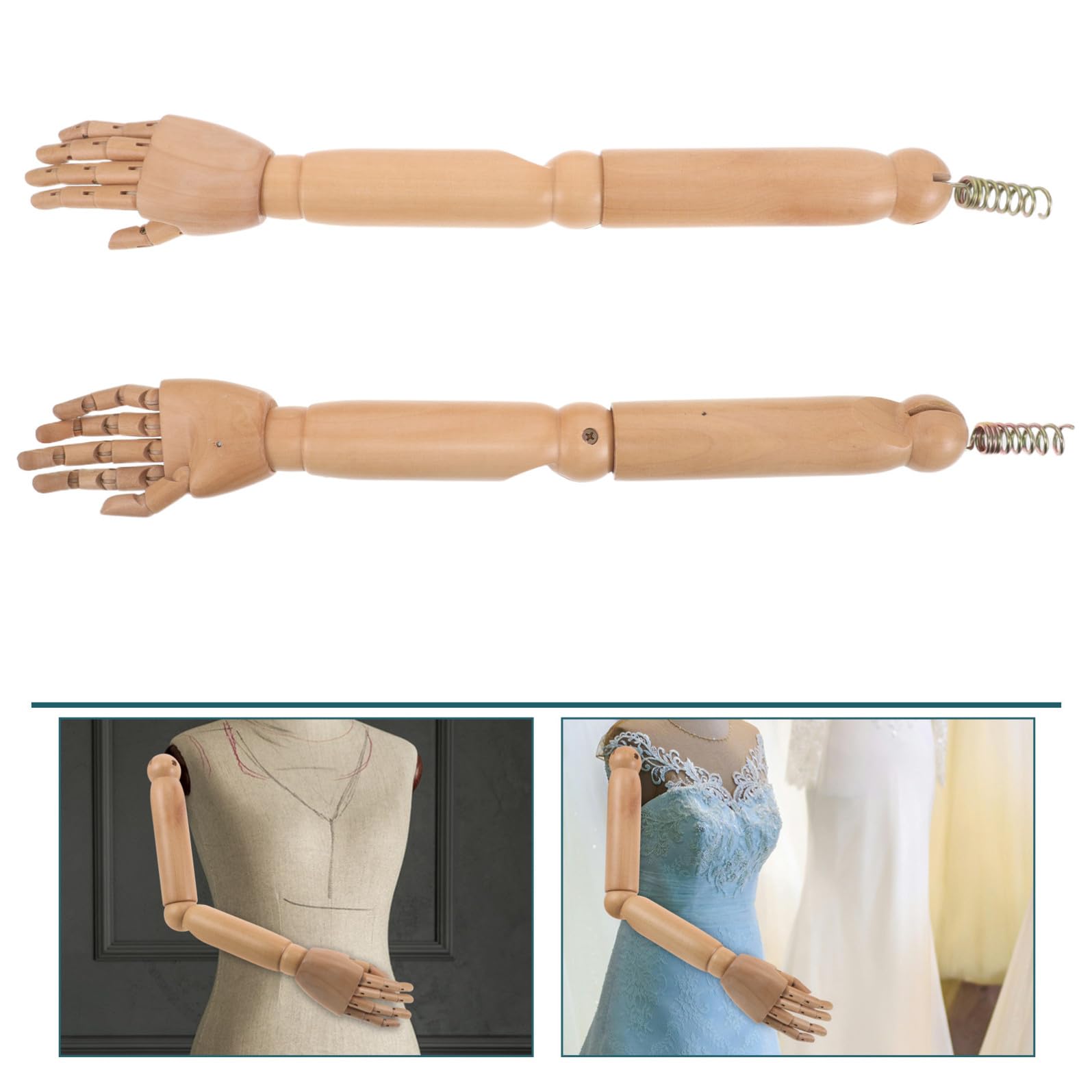 Braccia con Giunti Mobili, Set da 1 Paio in Legno Naturale Snodabili, Modello di Mano Flessibile di Manichino per Disegno Artistico, Esposizione Gioielli e Gioco Creativo