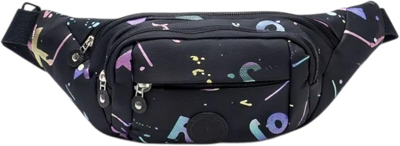 Waterproof Waist Bag for Hiking, Cycling, Running, Travel, Unisex Belt, Shoulder Bag, Chest Bag, Waist Pack for Women and Girls, Random letters (Black)