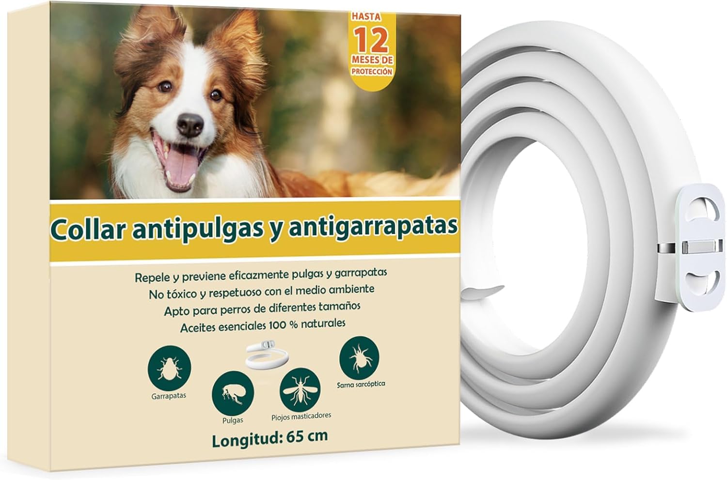 Anti-parasitic Collar for Dogs 65 cm, Safe and Effective Anti-Parasitic Collars for Dogs, 12 Months Effective Flea Collar 65 cm for Small, Medium and Large Dogs