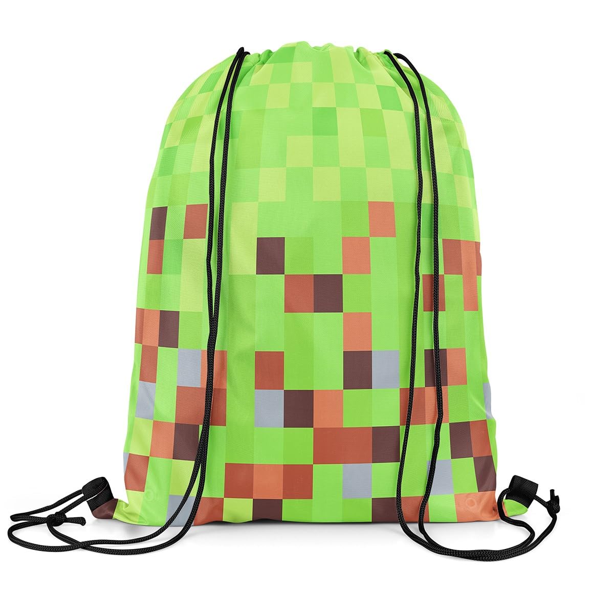 Castle Fairy Pixelated Blocks Drawstring Backpack 13"X16" Gamepad Miners Video Games Water Resistant Beach Bag Geometric Camouflage Grid String Bag for Gym Shopping Sport Yoga