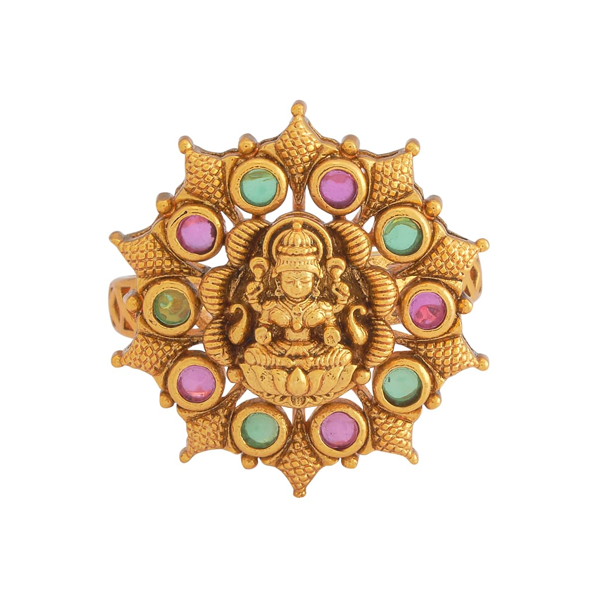 Fashion Jewellery Ruby-Green Gold Polished Copper Antique adjustable Finger Ring, Best for Festive & Special Occasion - 430460-image-21
