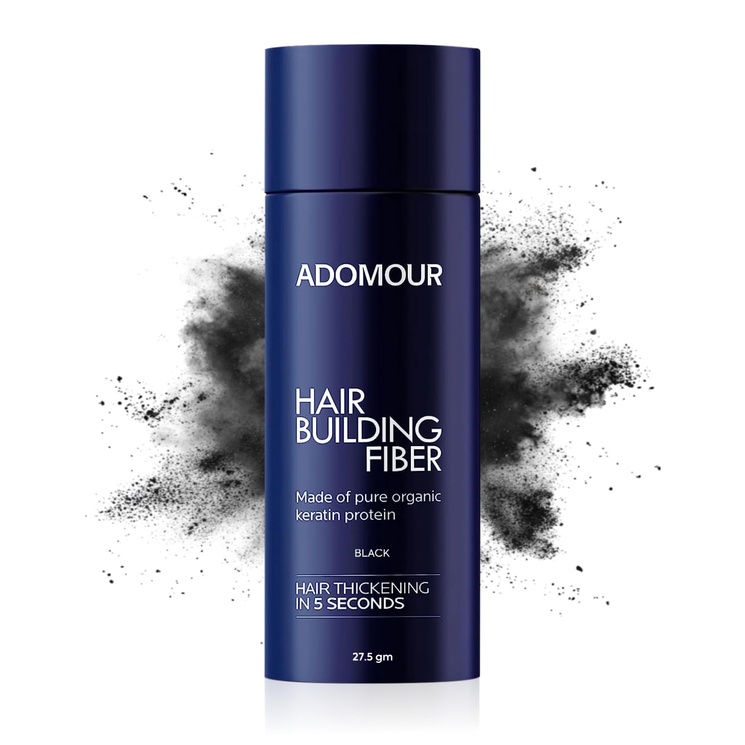 Adomour Hair Building Fiber 27.5g | Keratin Fibers for Thin, Fine & Thinning Hairs | Natural Coverage | Instant Thickening & Volumizing | Bald Spot Cover Up Hair Fiber Powder for Men & Women (Black)
