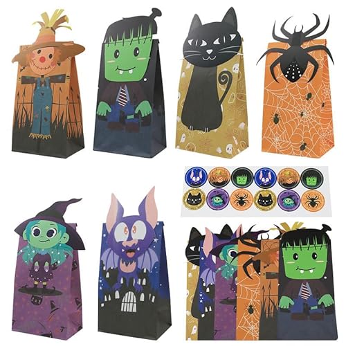 【2025年ハロウィン袋】ハロウィン 紙袋 ラッピング 袋 24枚セット 6種 お菓子袋 平口 ギフトバッグ プレゼント 贈り物用 雑貨 22.6×11.9cm