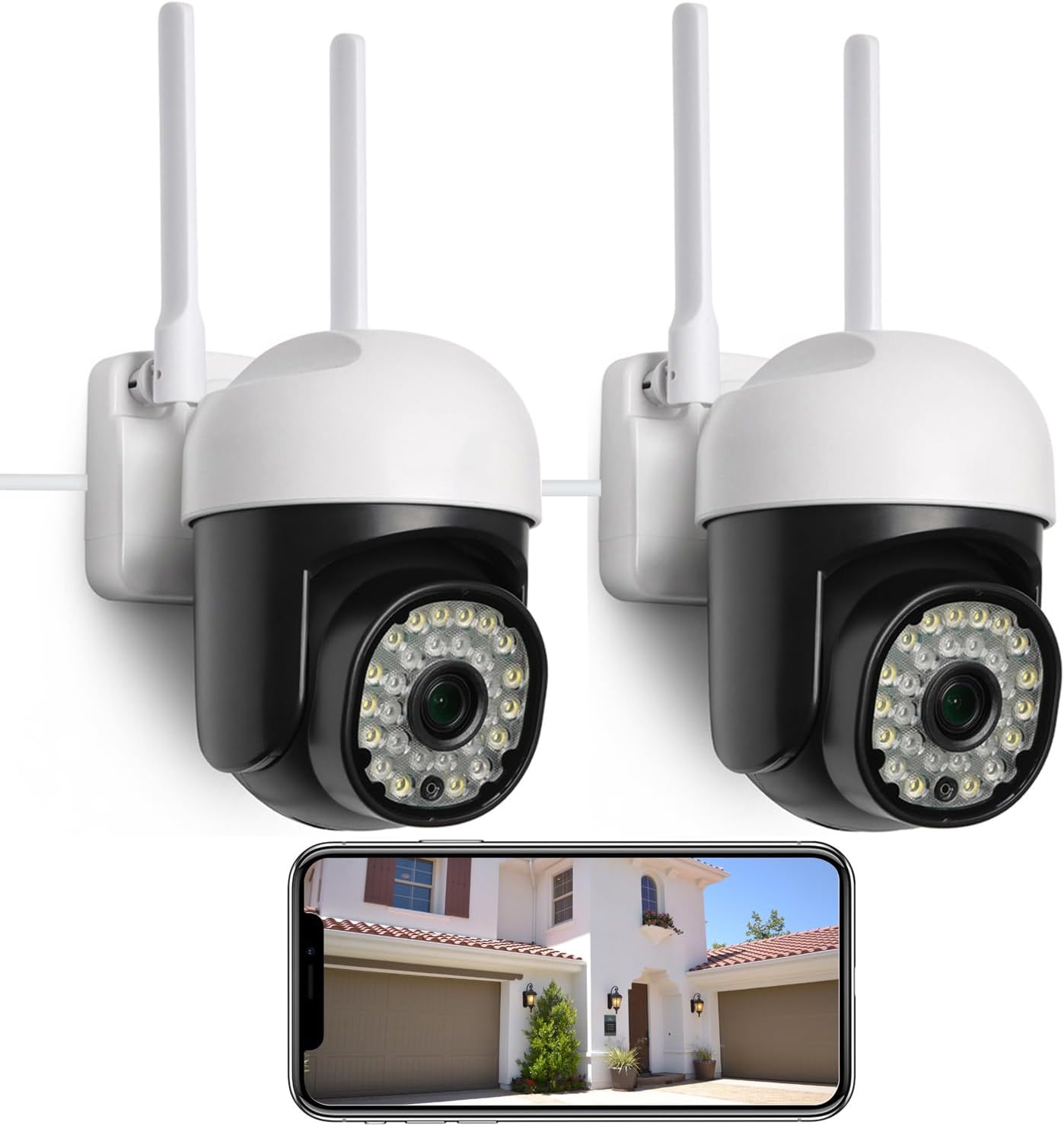 2 Pack WiFi Surveillance Security Camera Outdoor Wired 1080P, SD/Cloud Storage 2.4G/5G WiFi 360° PTZ Surveillance Security Cameras Outdoor,Color Night Vision, Auto Tracking, 2 Way Audio