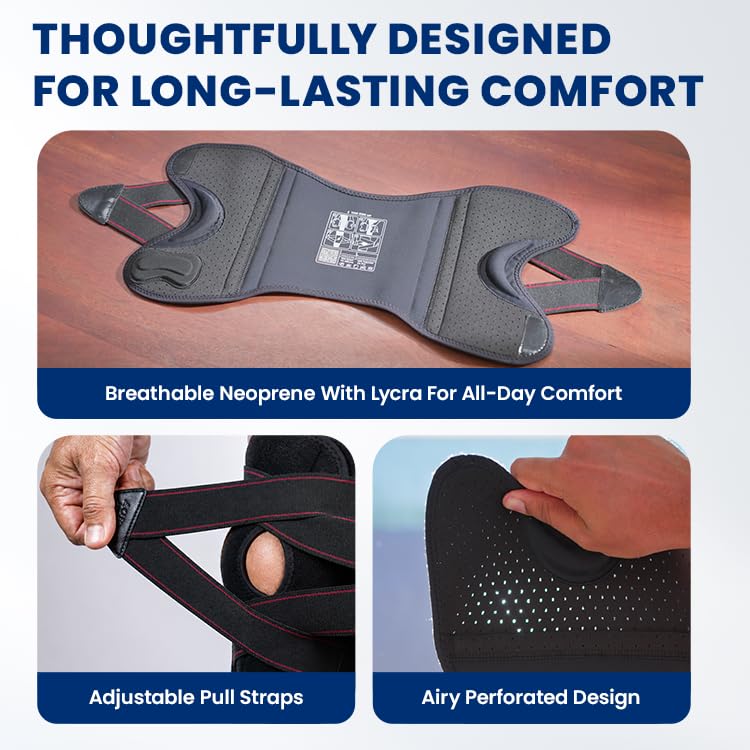 Image of AGEasy (Max Group) Adjustable Knee Brace with 4 Metal Stabilizers & Silicone Patella Support Ring | Knee Support for Gym, Sports, Travel, Walking, Running, Arthritis, Joint Pain & Post-Surgery Recovery | Knee Cap for Men & Women | Universal Fit (1 Piece)