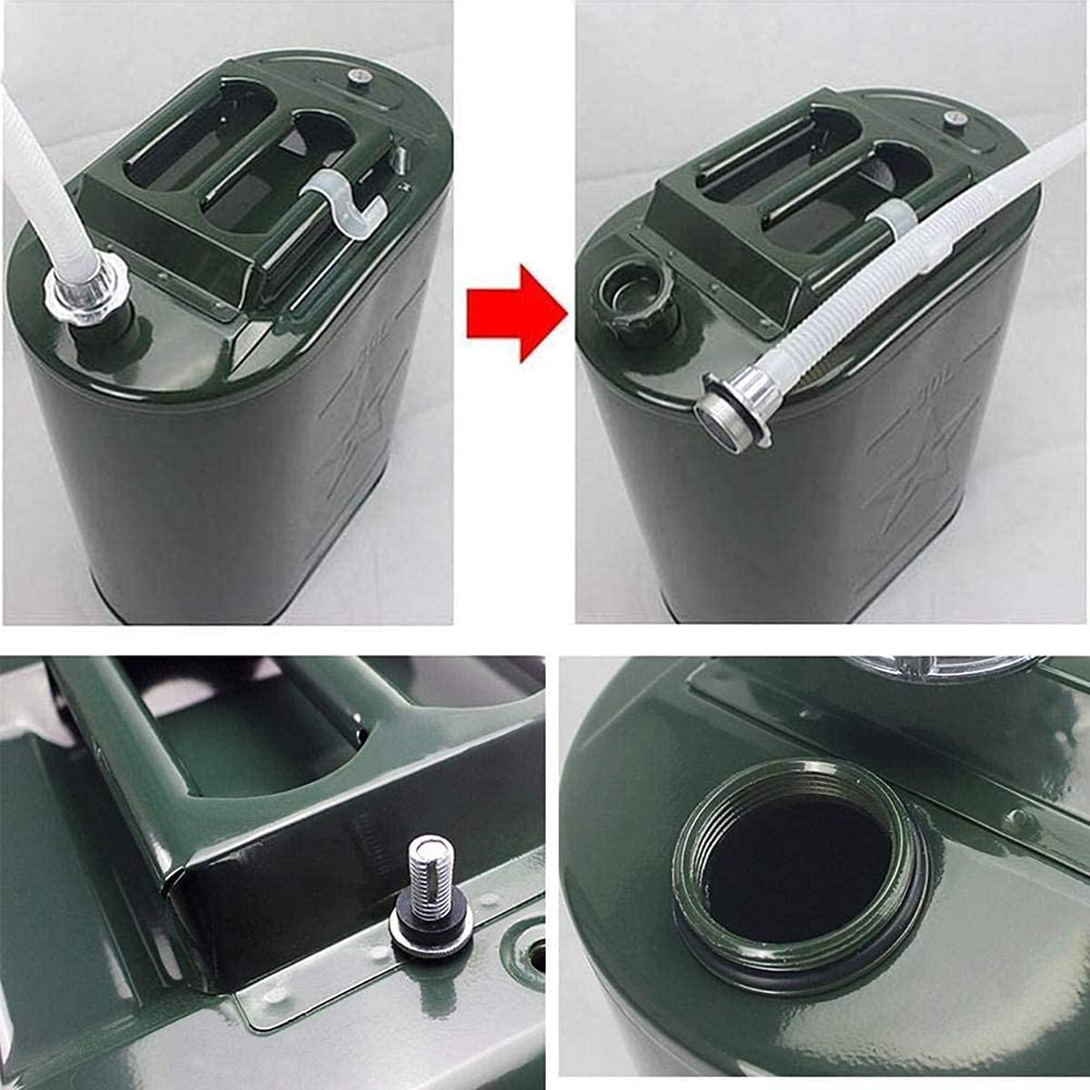 Bidon en métal, bidon d'essence et de diesel, bidon d'essence 5L/10L/15L/20L/25L/30L avec bec flexible et 3 poignées pour voitures, camions et bateaux,30L