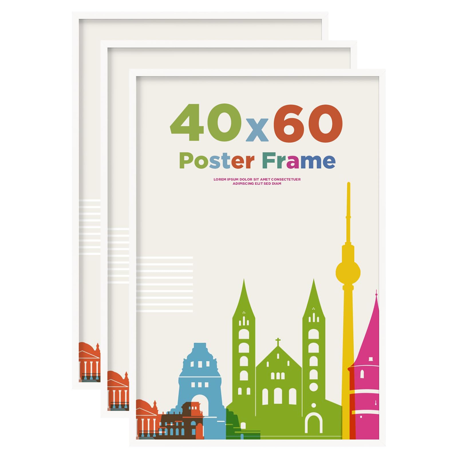 EGOFINE 40x60 Picture Frames, 40x60 Frame Covered by Plexiglass, 40x60cm Photo Frame for Wall Mounting, White, 3Pcs โ image 1